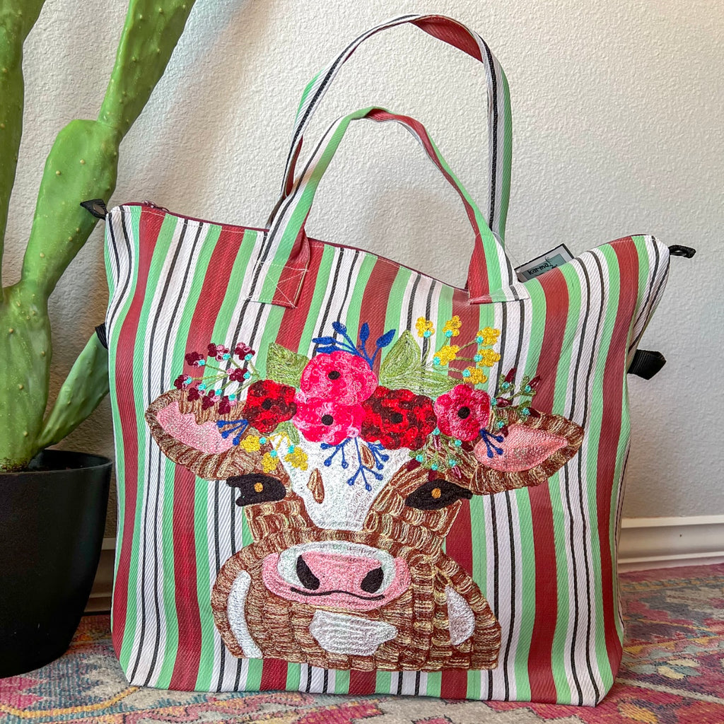 Cow Embroidered Market Tote (X-Large)