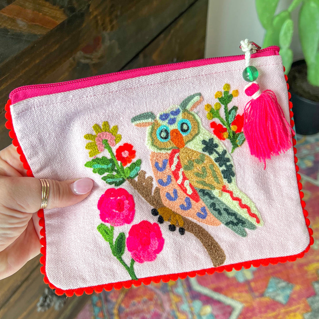 Embroidered Owl Pouch