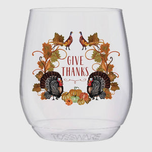 Thanksgiving Give Thanks 14oz Wine Stemless Tossware (PACK OF 4)