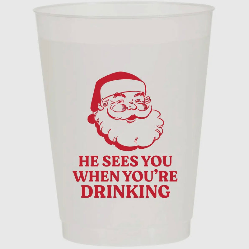He Sees You When You’re Drinking Reusable Plastic Cups- PACK OF 10