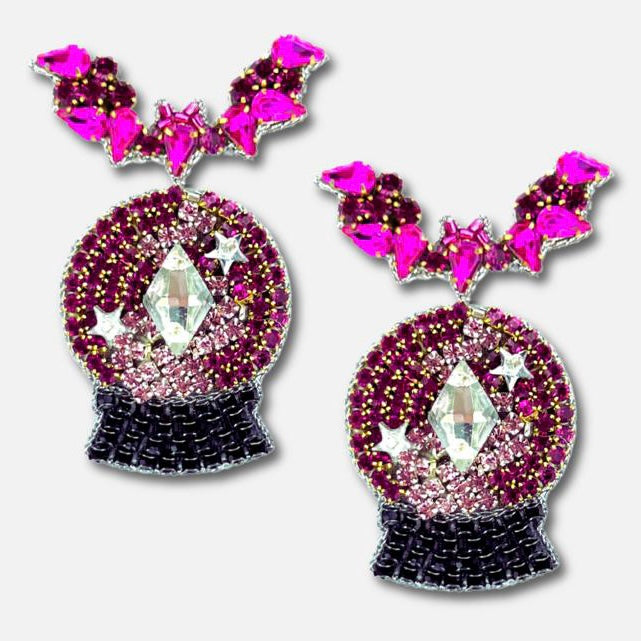 Spooky Crystal Ball Beaded Earrings