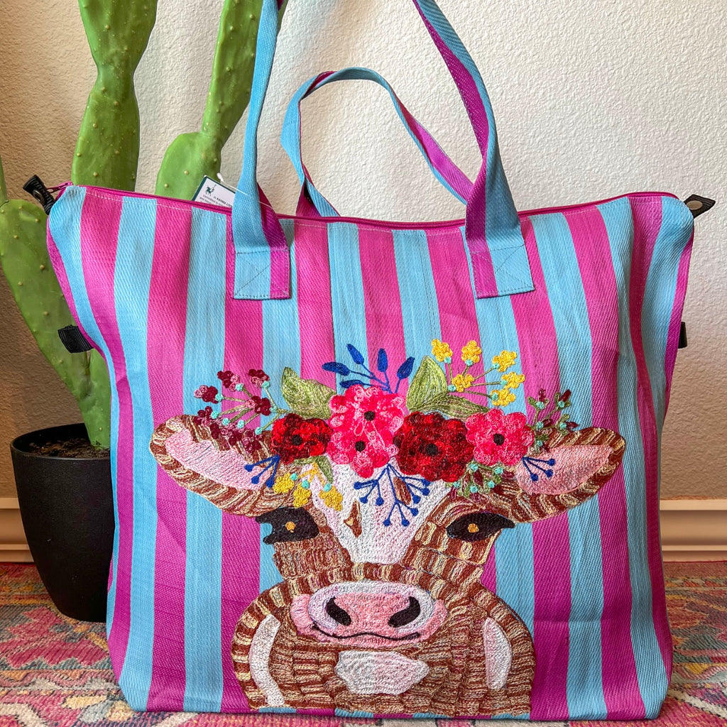 Cow Embroidered Market Tote (X-Large)
