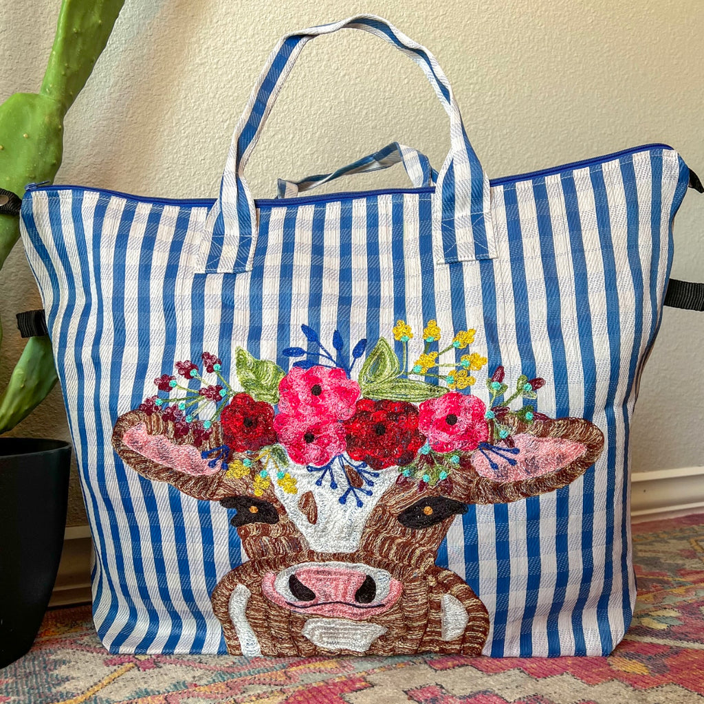 Cow Embroidered Market Tote (X-Large)