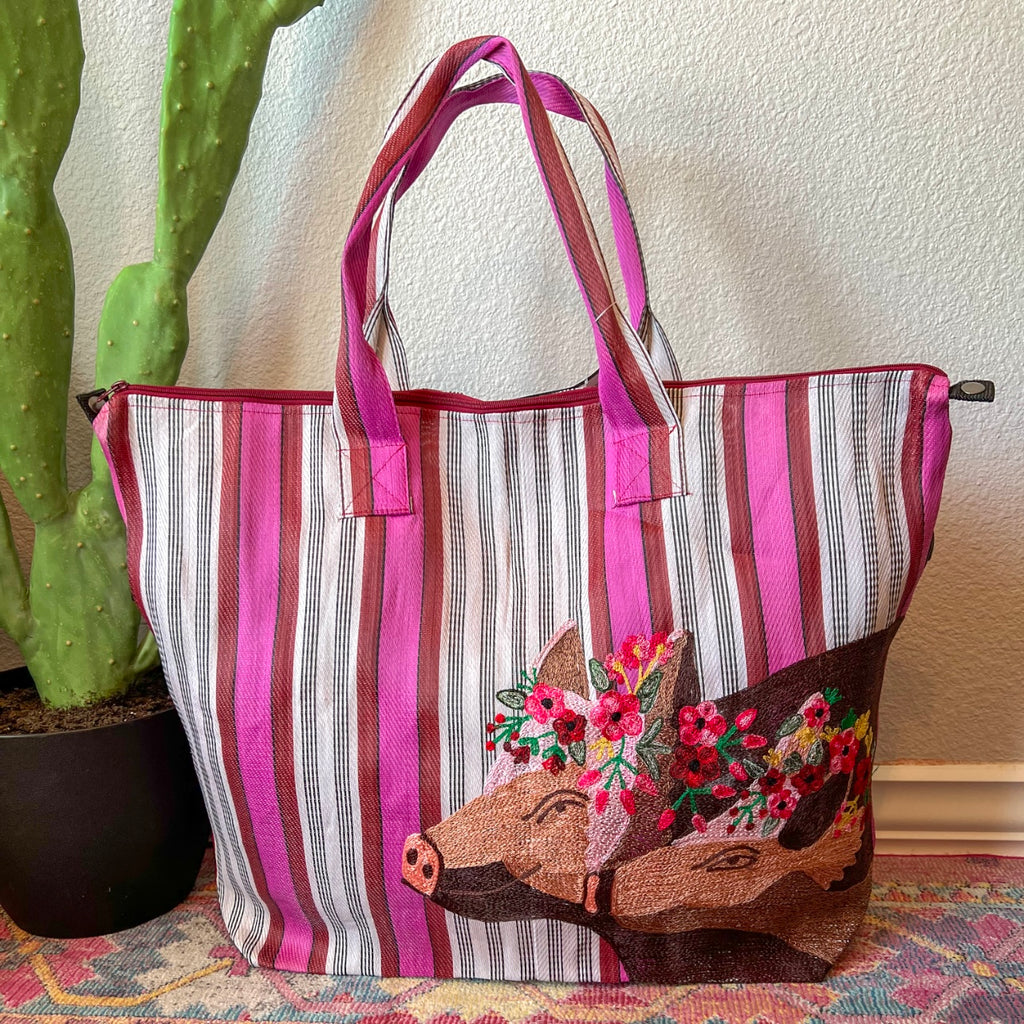 Pig Embroidered Market Tote (X-Large)