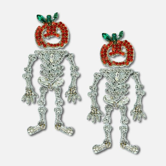 Jack-O-Lantern Skeleton Beaded Earrings