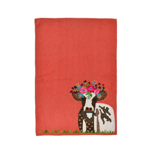 Cow Embroidered Decorative Tea Towel