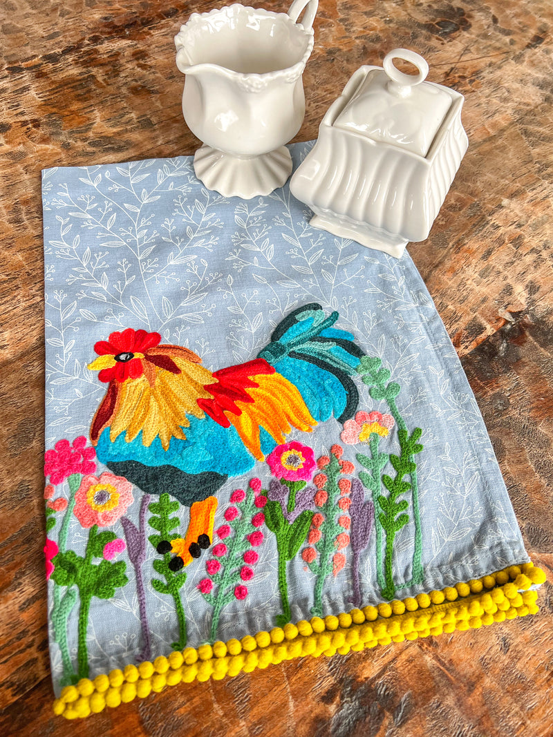 Rooster Embroidered Decorative Tea Towel