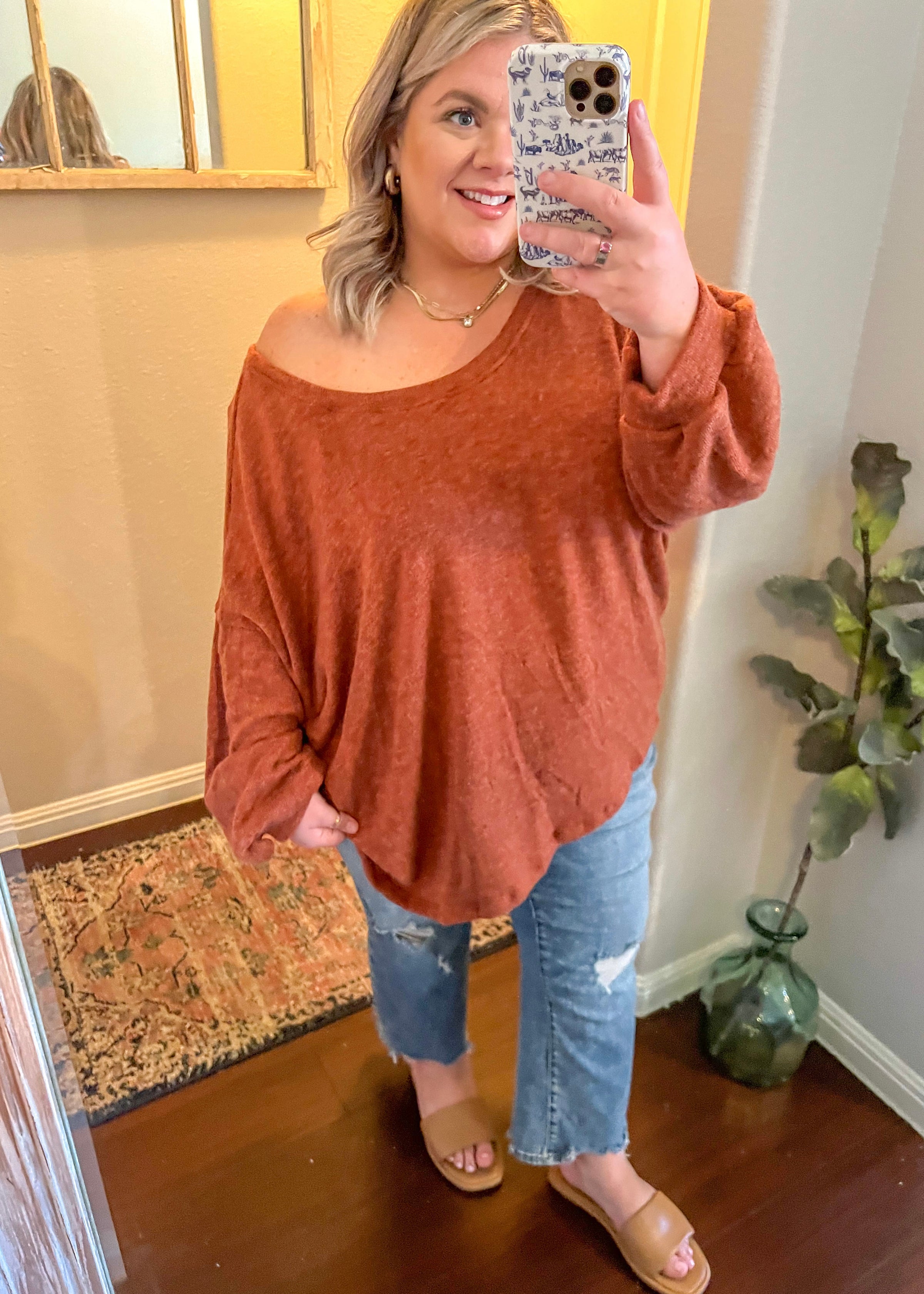 Rust sales sweater outfit