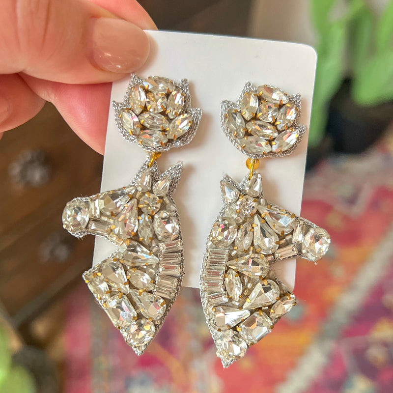 Derby Rhinestone Horse Earrings