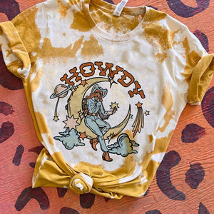 Cosmic Howdy Cowgirl with Moon Tee - Scrunch Bleach Mustard