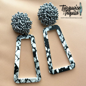 Silver Pom Snake Earrings