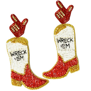 Game Day Texas Tech Wreck ‘Em Cowgirl Boot Earrings