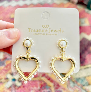 Gold Pearl Heart Earrings