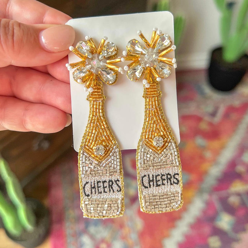 Silver and Gold Cheers Champ Bottle Earrings