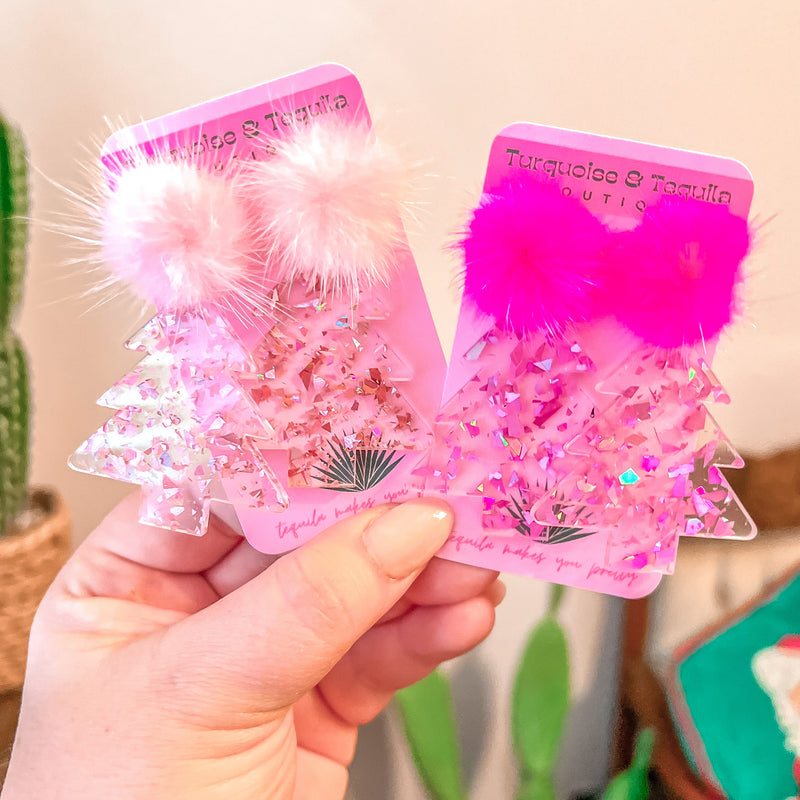 Pink Christmas Tree Earrings