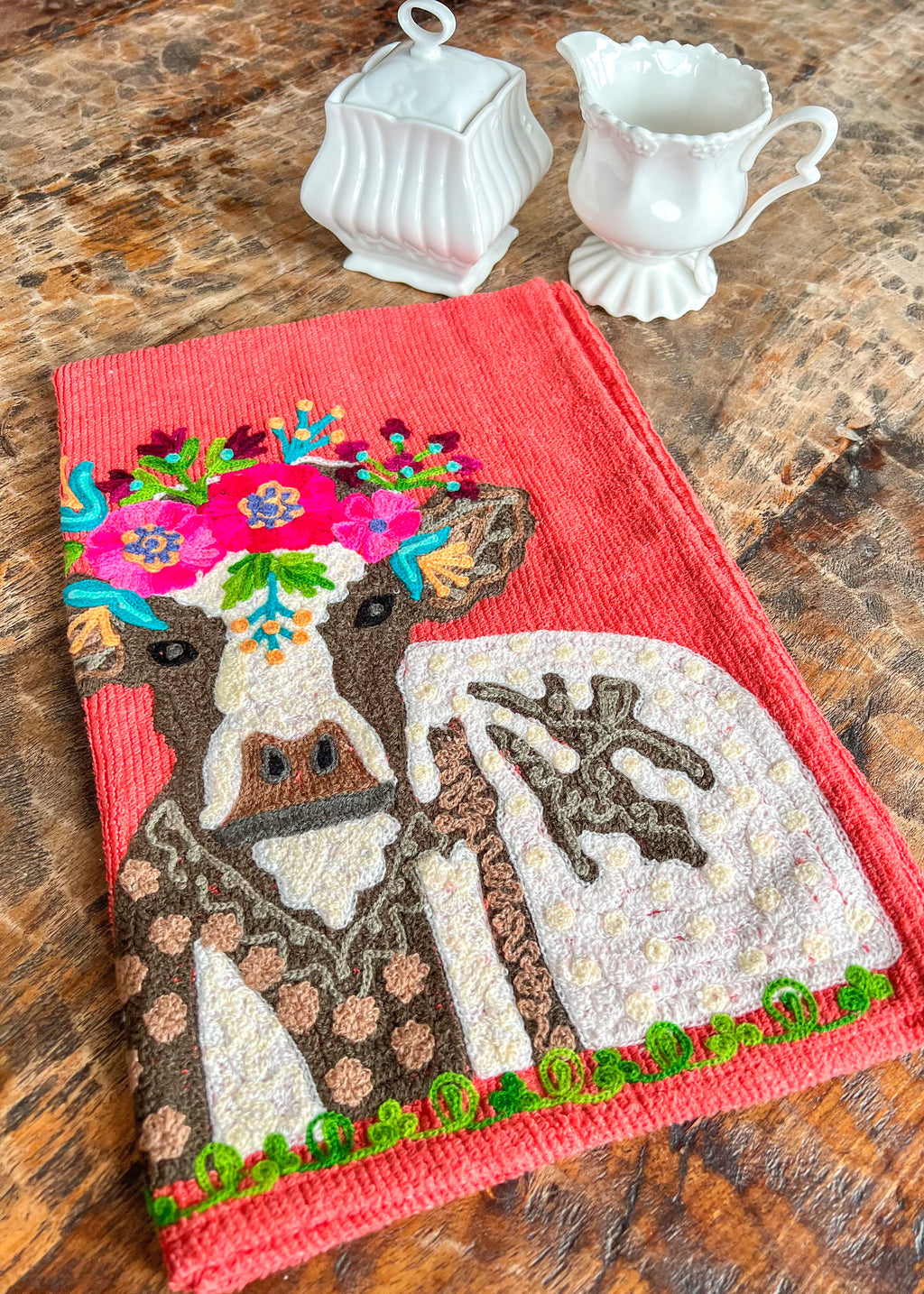 Cow Embroidered Decorative Tea Towel