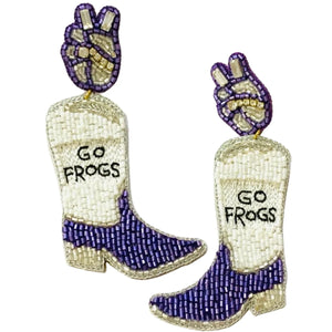Game Day Go Frogs TCU Cowgirl Boot Earrings