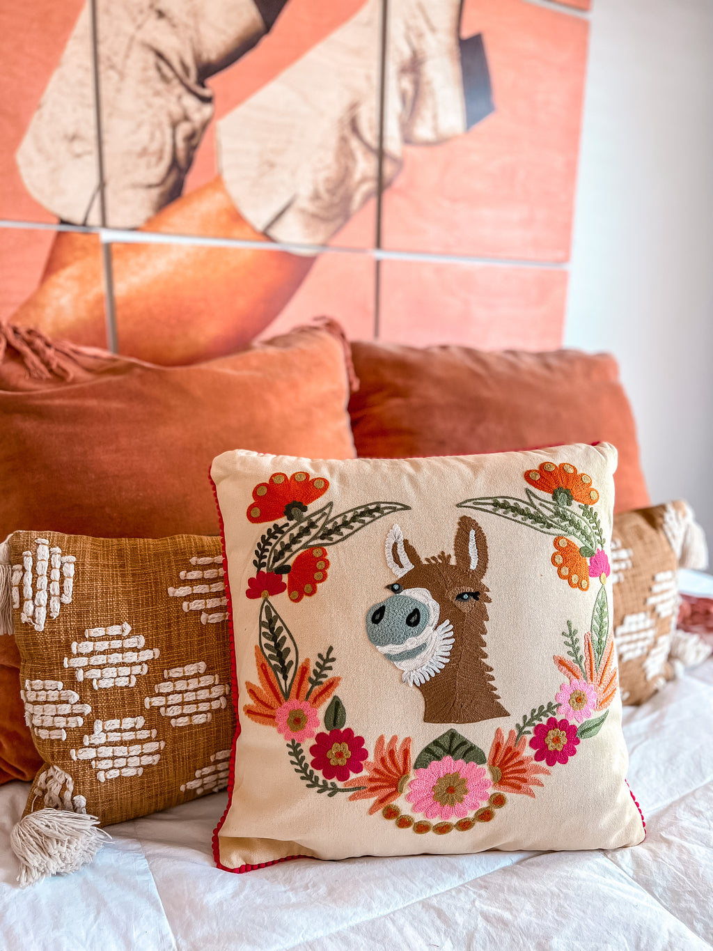 Donkey in Wreath Decorative Pillows