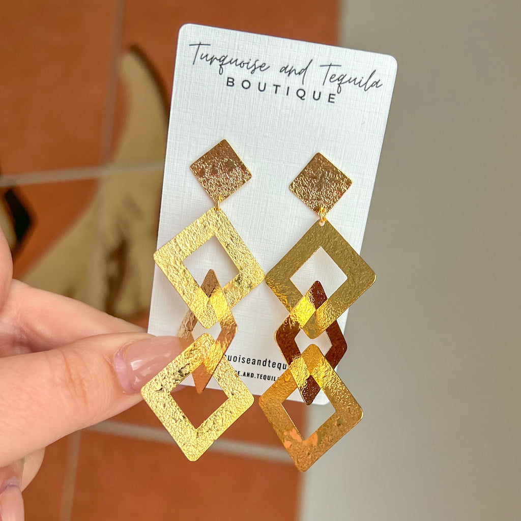 Gold Triad Dangle Earrings