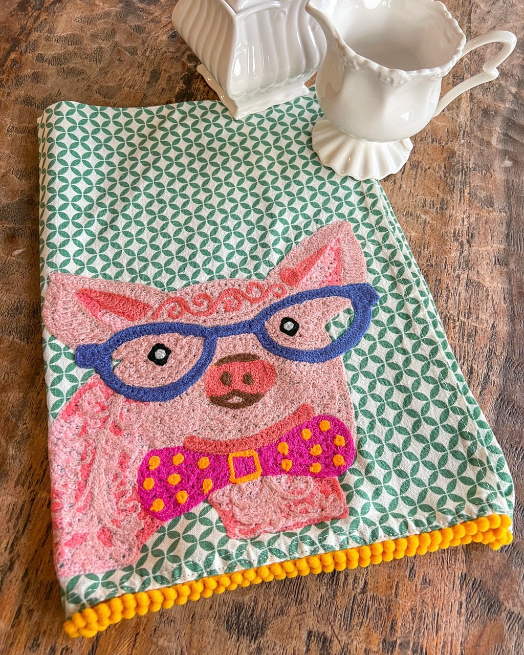 Piggy Embroidered Decorative Tea Towel
