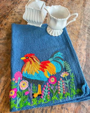 Rooster Embroidered Decorative Tea Towel