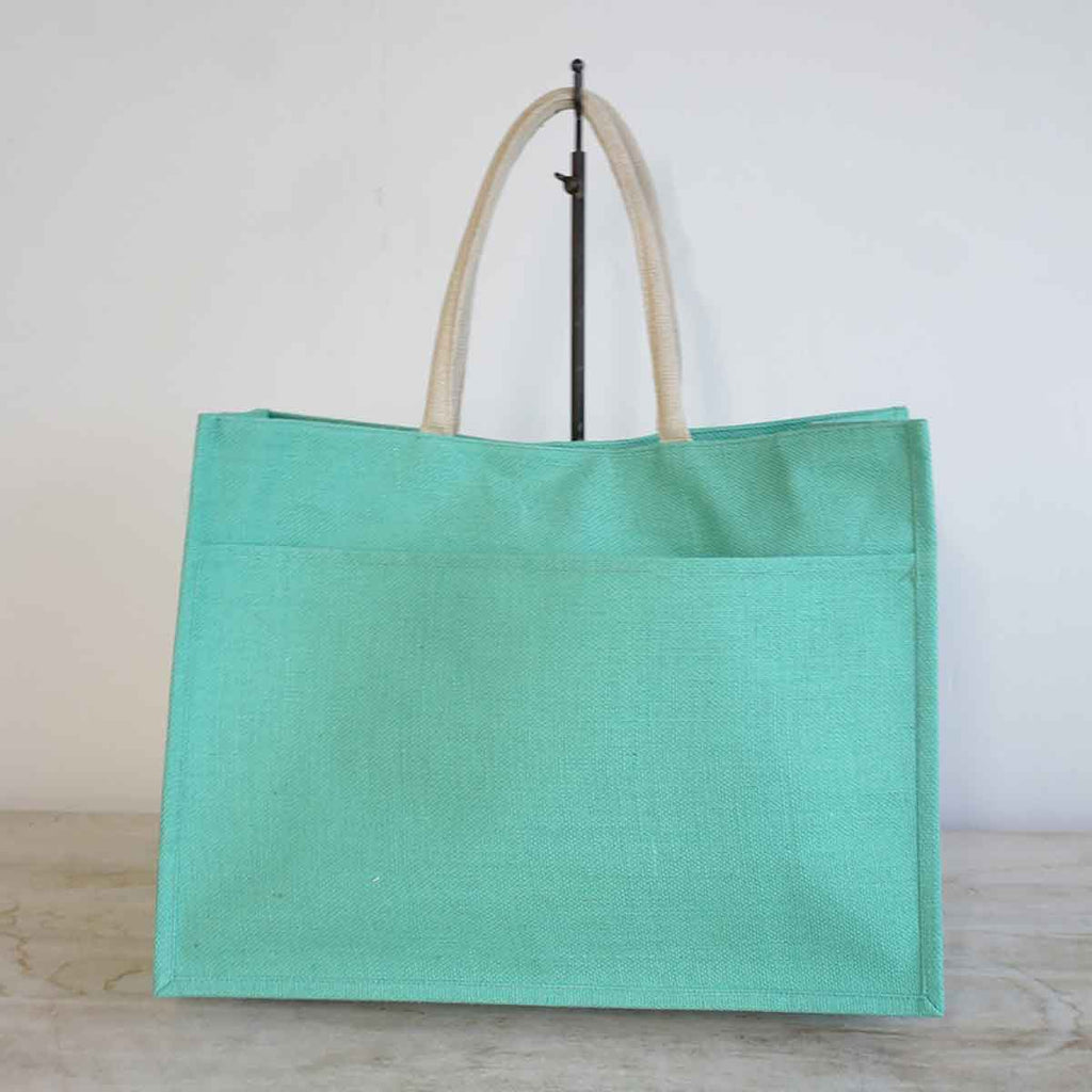 Jute Pocket Tote - Kelly Green