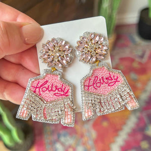 Pink Howdy Fringe Jacket Earrings