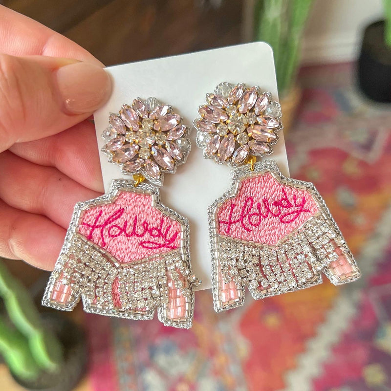 Pink Howdy Fringe Jacket Earrings