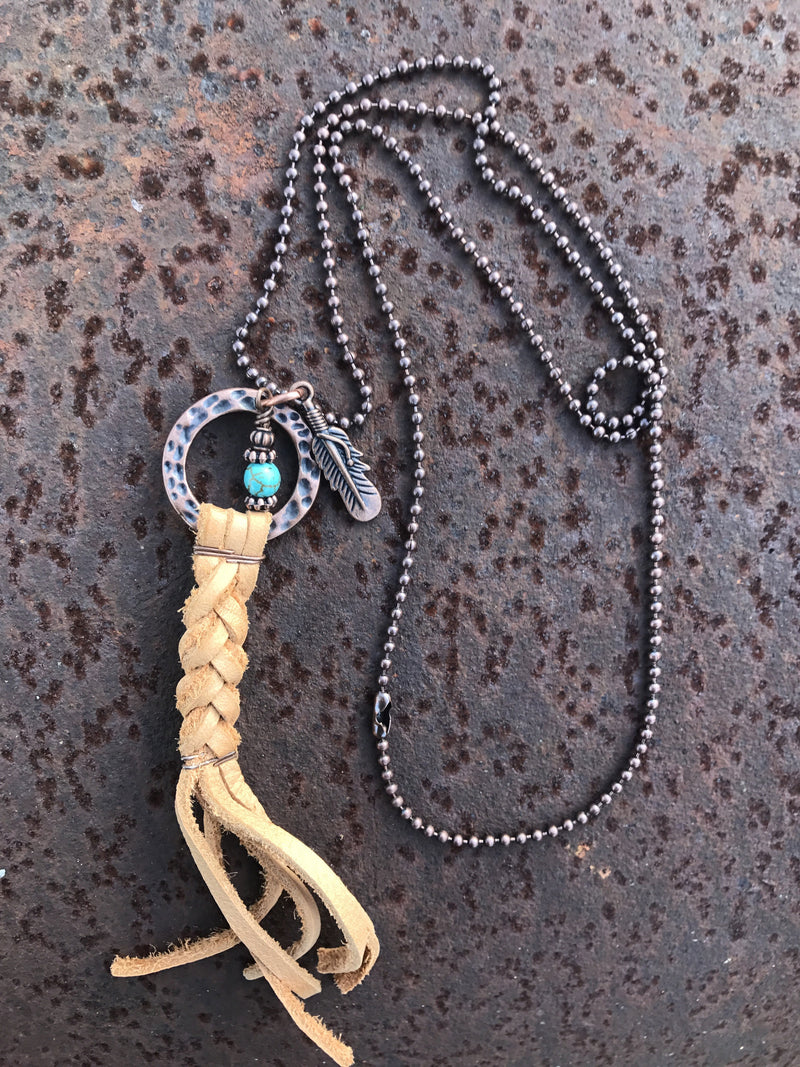 Long Leather Braided Necklace