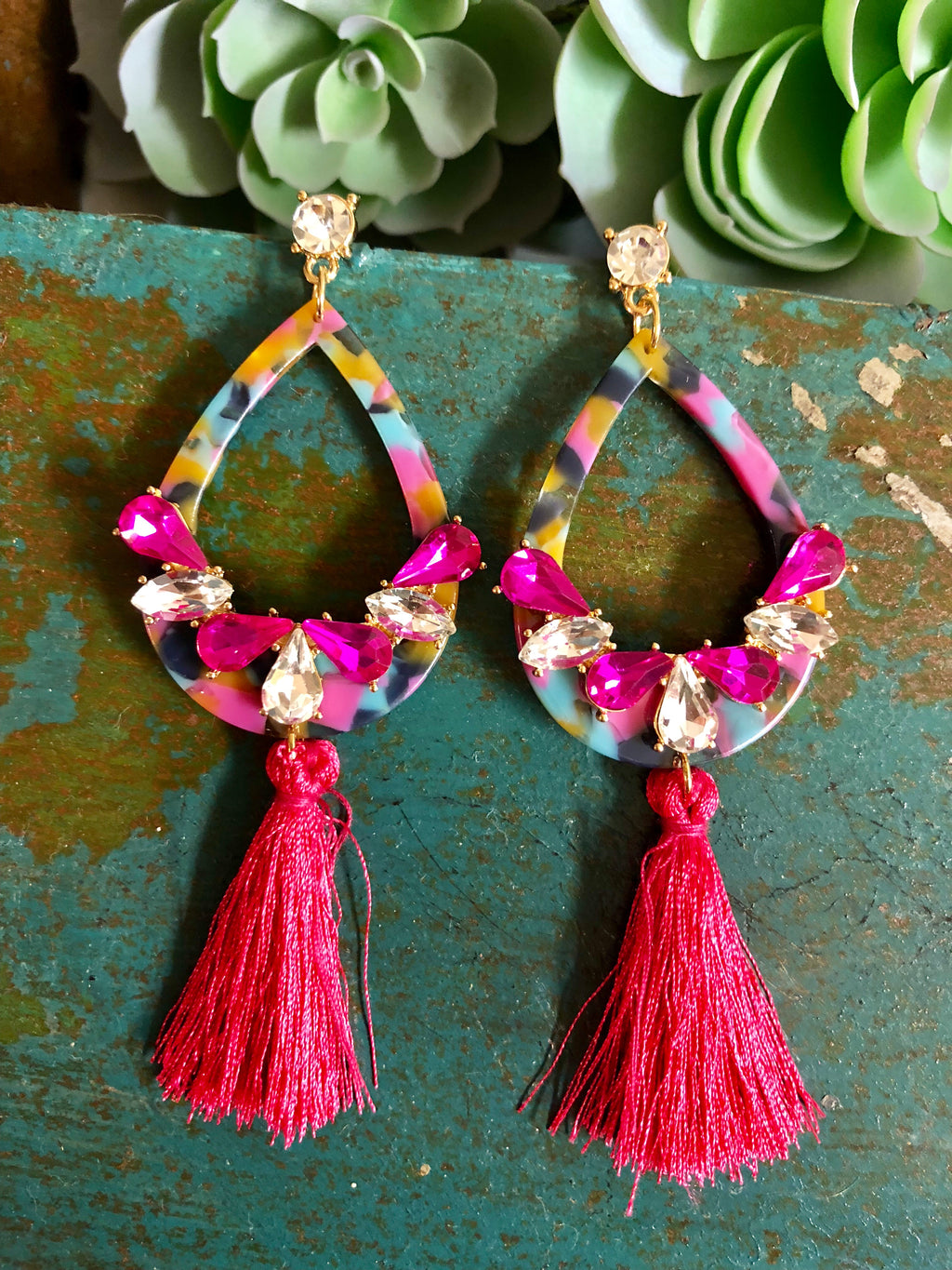 Jeweled Tassel Earrings (More Colors)