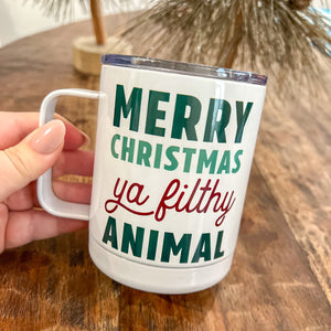 Merry Christmas Ya Filthy Animal Travel Coffee Mug – Turquoise and Tequila