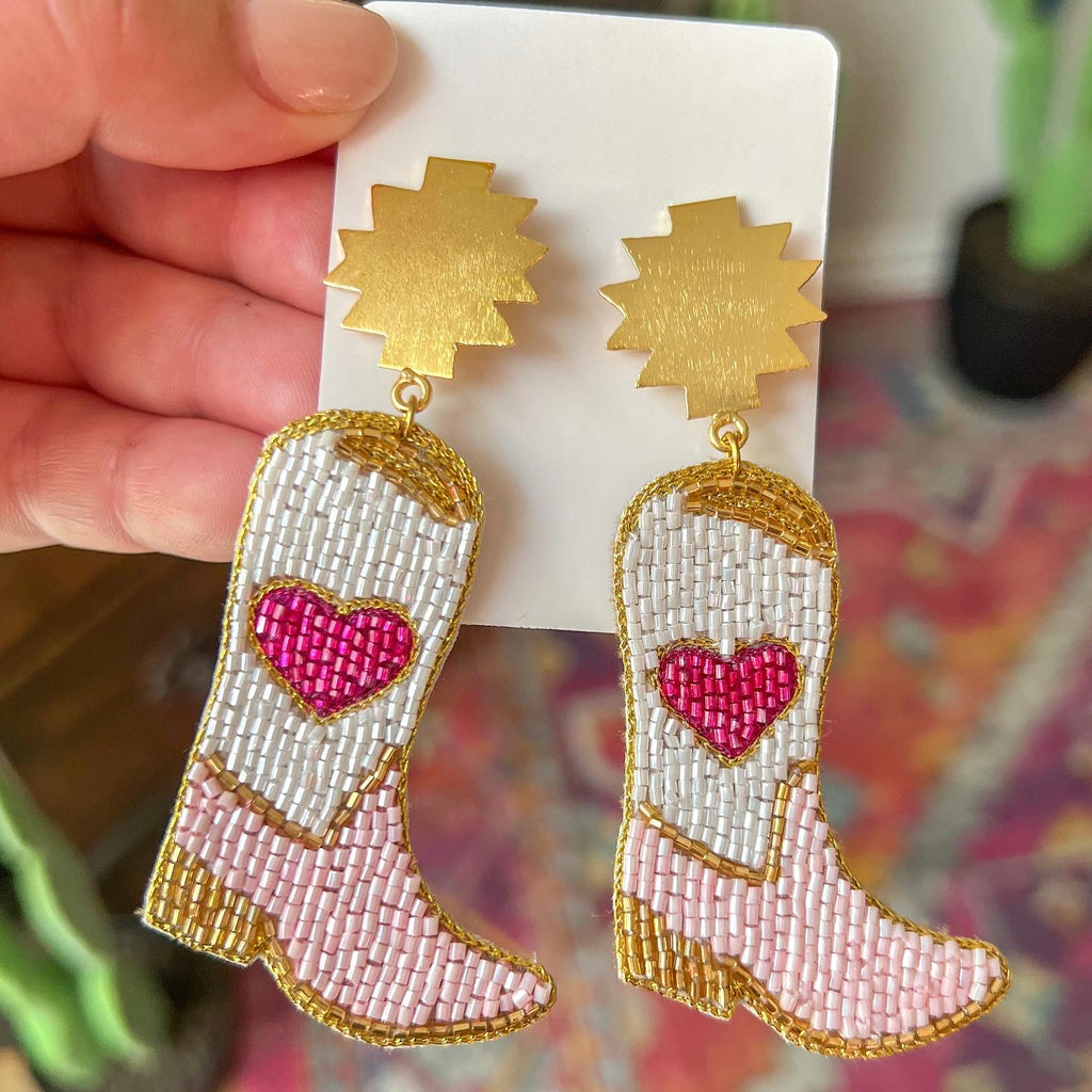 Pink Cowgirl Boot Earrings