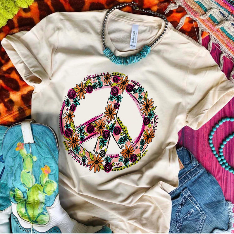 Peace Sign with Flowers Tee
