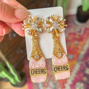 Pink Cheers Champ Bottle Earrings